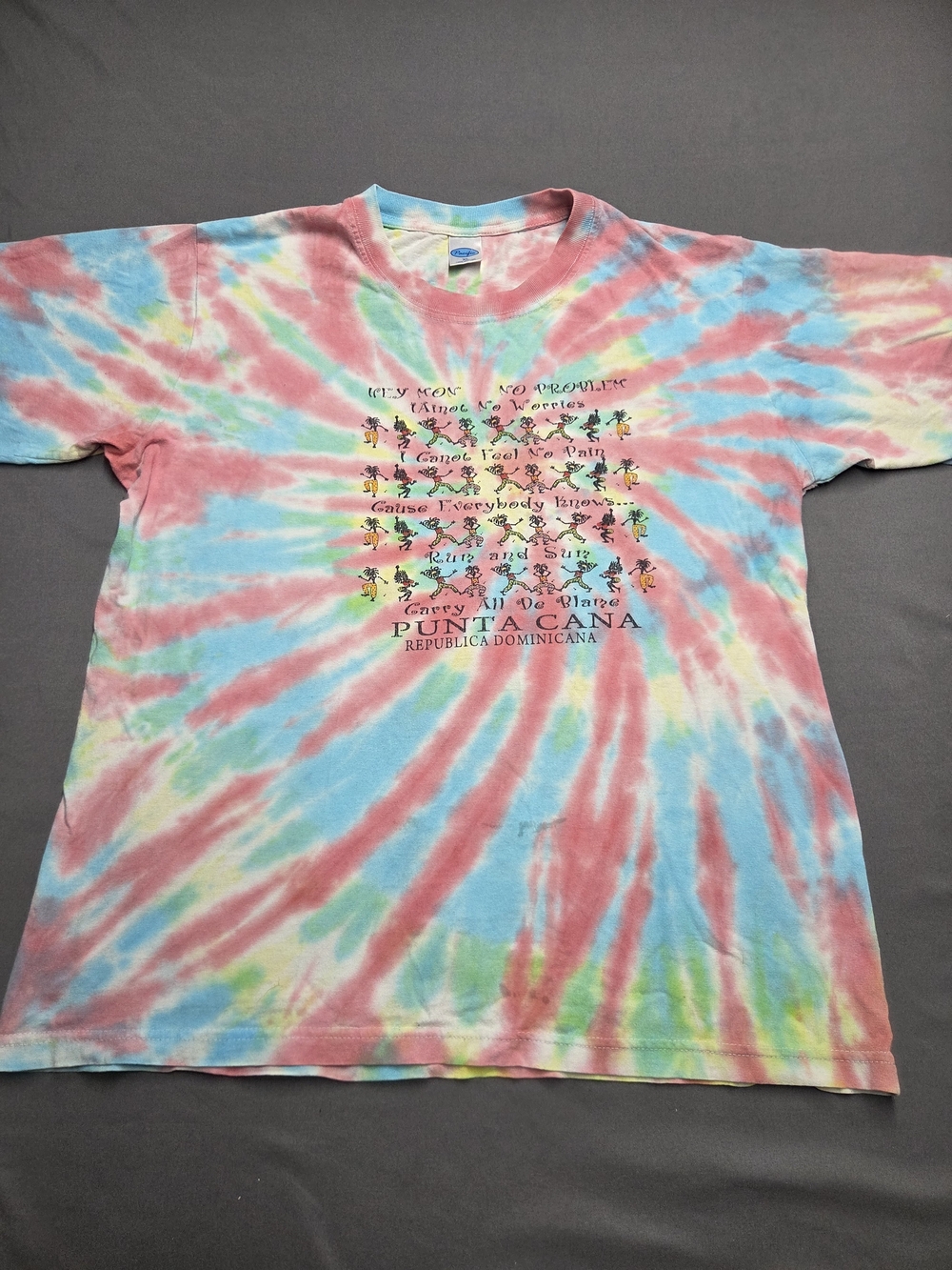 Vintage Pacific Punta Cana Tie Dye Graphic T-Shirt XL Distressed Holes Stains